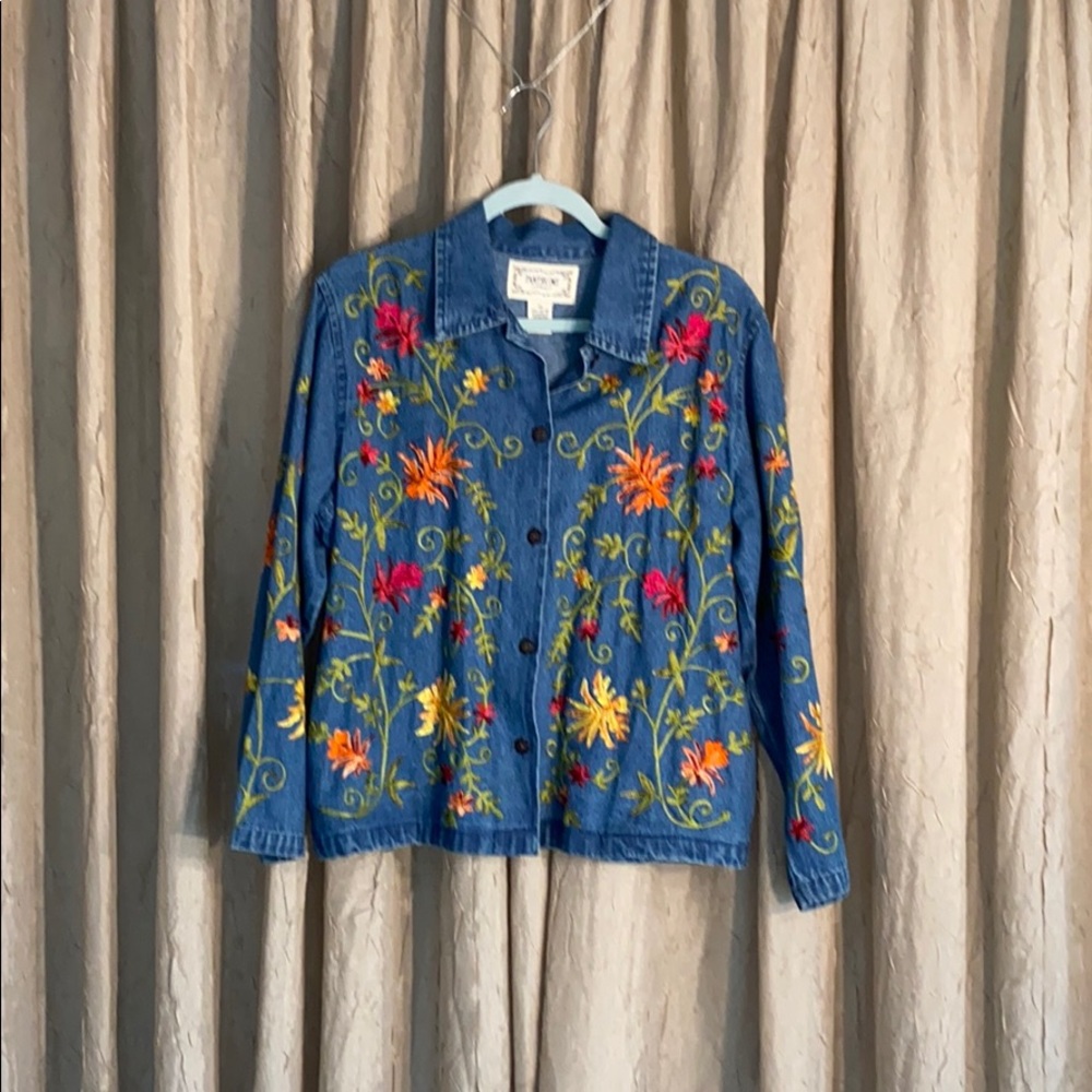 Denim Flower Embroidered Jacket